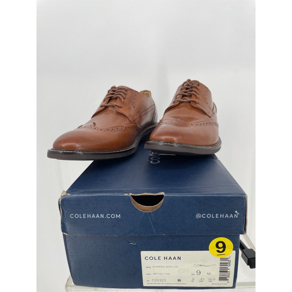 Cole Haan Mens Warren Wing OX Dress Shoes 9M British Tan Leather Oxford C20322